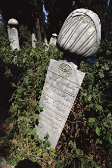 Tomb Stones Prints: Tombstone in graveyard, Istanbul, Turkey, Europe