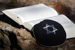 Star Of David Prints: Torah and Kippah, two Jewish symbols, France, Europe