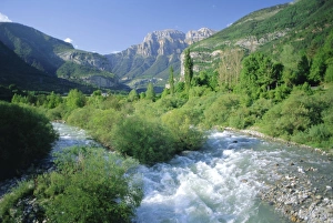 Huesca Prints: Torla, the River Ara and distant Mondarruego