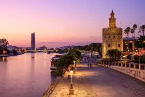 Watchtower Prints: The Torre del Oro (Golden Tower) on the banks of the river Guadalquivir, Seville
