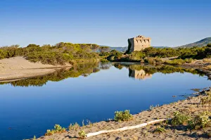 Torre di Buranaccio, Burano lake, and channel to Tyrrhenian sea, Capalbio