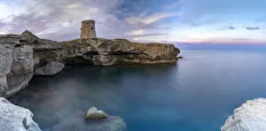 Salento Prints: Torre Miggiano old tower and crystal sea at sunset, Santa Cesarea Terme, Porto Miggiano