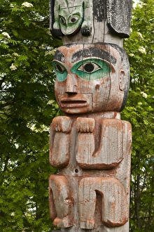 Totem Pole Prints: Totem at Cheif Shakes Tribal House, historic site, Wrangell, Southeast Alaska