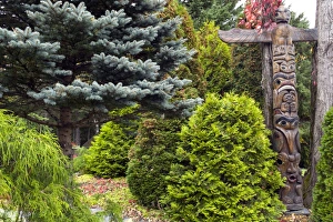 Totem Pole Prints: Totem, Garden at Auclair, Bas Saint-Laurent region, Quebec Province, Canada, North America