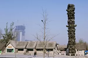 A totem pole at the cultural village in the Olympic Park area, Beijing, China, Asia
