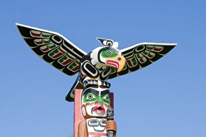 Totem Poles Prints: Totem poles in cemetery in Alert Bay, British Columbia, Canada, North America