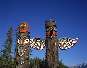 Poles Prints: Totem poles, Jasper National Park, near Jasper, Alberta, Canada, North America