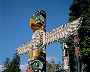 Canadian Prints: Totem poles, Vancouver, British Columbia (B. C. ), Canada, North America