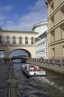 Russian Culture Prints: Tour boat on the Moika River Canal, UNESCO World Heritage Site, St. Petersburg, Russia