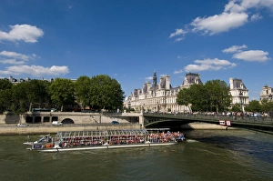 River Seine Prints: Tourist boat (bateau mouche) on the River Seine, Paris, France, Europe