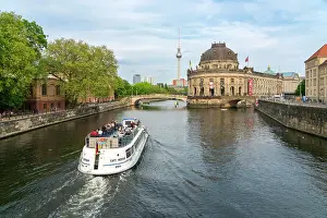 Passenger Prints: Tourist boat on Spree River heading to Bode Museum and TV Tower