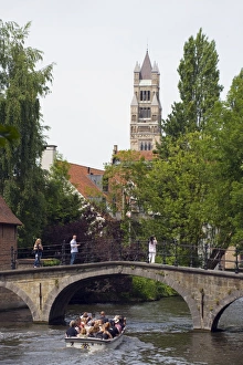 Flanders Prints: Tourist boat trip on the canal, old town, UNESCO World Heritage Site, Bruges