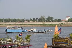 Images Dated 11th January 2008: Tourist boats on the Tonle Sap river, Phnom Penh, Cambodia, Indochina, Southeast Asia