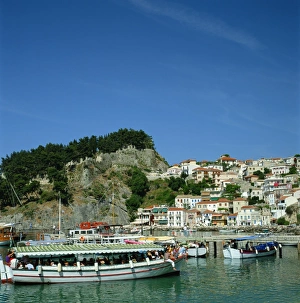 Parga Prints: Tourist boats and the town of Parga in the background