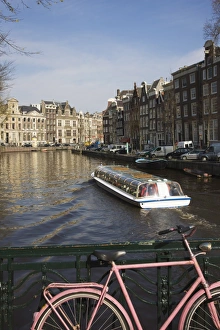 Bike Prints: Tourist canal boat on the Herengracht canal, Amsterdam, Netherlands, Europe