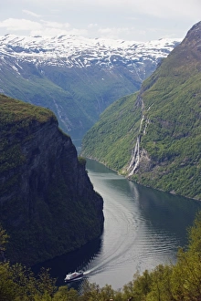 Western Fjords Prints: Tourist cruise ship on Geiranger Fjord, UNESCO World Heritage Site, Western Fjords