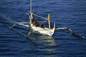Outriggers Prints: Tourist on outrigger boat, Bali, Indonesia, Southeast Asia, Asia