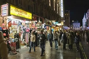 Images Dated 1st December 2007: Tourist shops on Charing Cross Road at night, London, England, United Kingdom, Europe