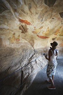 Painted Image Prints: Tourist taking photos of ancient frescoes