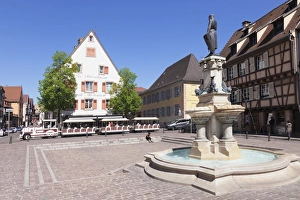 Colmar Prints: Tourist train, Fontaine Roesselmann, Place des Six-Montagnes-Noires, Colmar, Alsace
