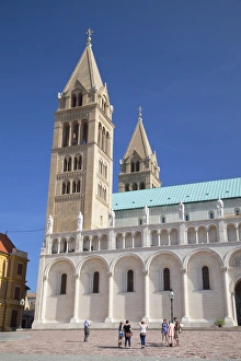 Pecs Prints: Tourists at Basilica of St. Peter, Pecs, Southern Transdanubia, Hungary, Europe