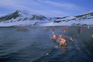 Bathing Prints: Tourists bathing in hot tub in dormant volcanic crater, Deception Island