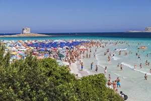 Crowded Prints: Tourists and beach umbrellas at La Pelosa Beach, Stintino, Asinara National Park