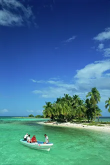 Belize Prints: Tourists in boat, Laughing Bird Cay, Belize, Central America