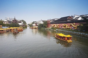 Tourist Boat Prints: Tourists boats on canal, Fuzi Miao area, Nanjing, Jiangsu, China, Asia