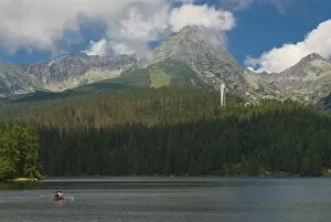 Images Dated 3rd August 2008: Tourists in a canoe at the Glacier lake of Strebske Pleso in the High Tatra