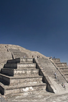 Archeological Prints: Tourists climbing steps, Pyramid of the Moon, Archaeological Zone of Teotihuacan