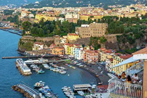 Eateries Prints: Tourists dining with view of Sorrento