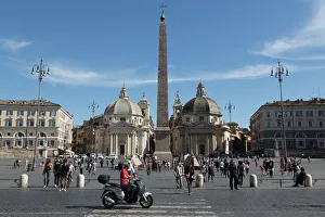 Domes Prints: Tourists enjoying Piazza Popolo, Rome, Lazio, Italy, Europe