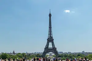 Enjoying Prints: Tourists enjoying a sunny day with a clear view of the Eiffel Tower, Paris, France, Europe