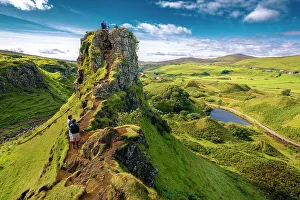 Adults Prints: Tourists explore Fairy Glenn, Isle of Skye