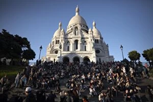 Tourists gather at the Sacre Coeur, Montmartre, Paris, France, Europe