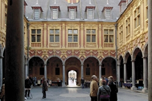 Lille Prints: Tourists inside the Flemish Vielle Bourse (old mint), Lille, Nord, France, Europe