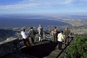 Look Out Prints: Tourists looking down at Cape Town from the top of Table Mountain