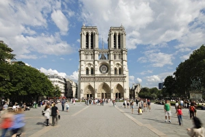 Man Made Landmark Prints: Tourists outside Notre Dame Cathedral, Paris, France, Europe