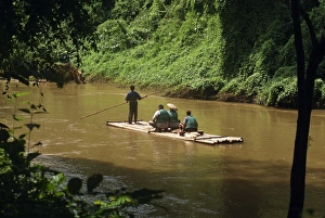 Chiang Mai Prints: Tourists rafting on the Ping river at the Chiang Dao