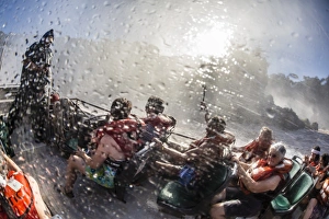 Photographing Prints: Tourists take a river boat to the base of the falls, Iguazu Falls National Park