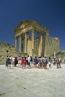 Thugga Prints: Tourists at the Roman ruins, the Capitol, Dougga, UNESCO World Heritage Site