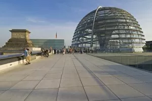 Tourists on the roof terrace of the famous Reichstag Parliament Building reconstructed by architect Sir Norman Foster