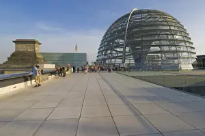 Cupola Prints: Tourists on the roof terrace of the famous Reichstag Parliament Building reconstructed by architect Sir Norman Foster