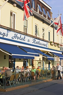 Images Dated 3rd June 2009: Tourists sitting outside restaurants and bars, Gorey harbour, Jersey, Channel Islands