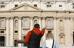 Pointing Prints: Tourists at St. Peters Basilica, Vatican, Rome, Lazio, Italy, Europe