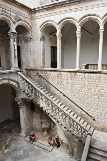 Rectors Palace Prints: Tourists by the staircase inside the Rectors Palace, Dubrovnik, Croatia, Europe