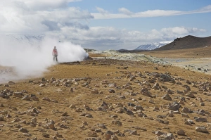 Myvatn Prints: Tourists around the steam jets at Namaskard thermal area