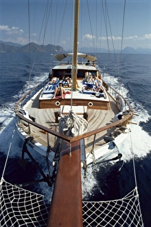 Images Dated 25th January 2000: Tourists sunbathing on deck of gulet