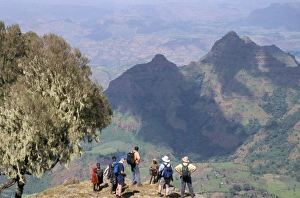 Tourists trekking, Simien Mountains National Park, UNESCO World Heritage Site